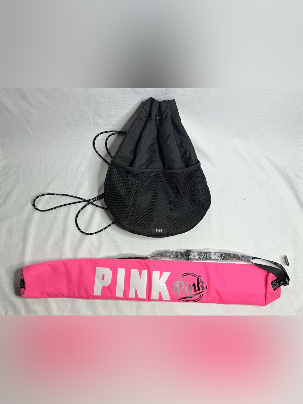 Victoria's Secret PINK Drawstring Backpack Bag & Beach Sling Can Cooler Bundle
